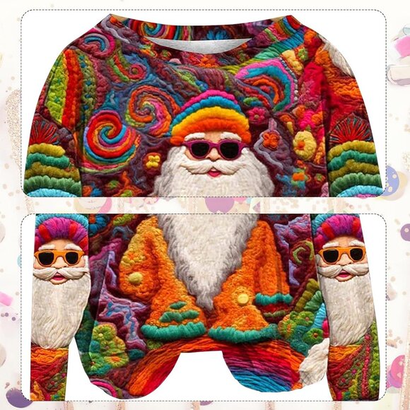 Yinbwol Women Multi Long Sleeve Oversize Round Neck Pull On Christmas Sweatshirt - Picture 3 of 4